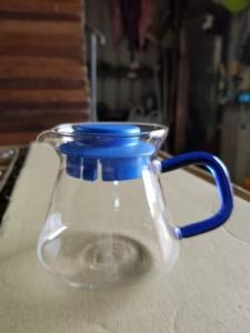 360高硼硅耐熱玻璃咖啡壺藍色方形手把-蓋子