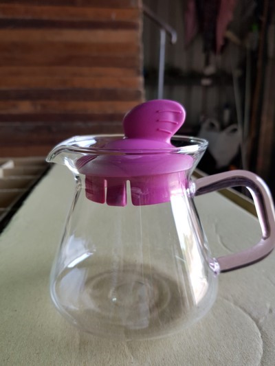 360高硼硅耐熱玻璃咖啡壺粉紅色方形手把-蓋子